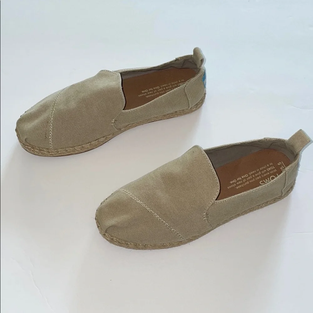 TOMS Womens Alpargata Canvas Espadrille‎ Slip On Shoes Beige Tan W5.5